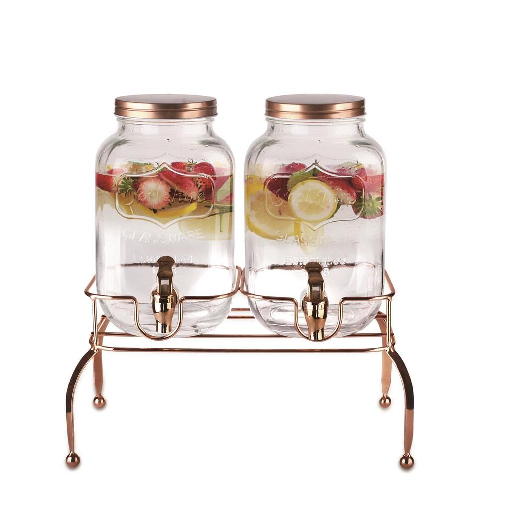 Банка емкость с краном двойная 2*4 л стекло на металл подставке 35,5*16,5*38,3 см P.L. 